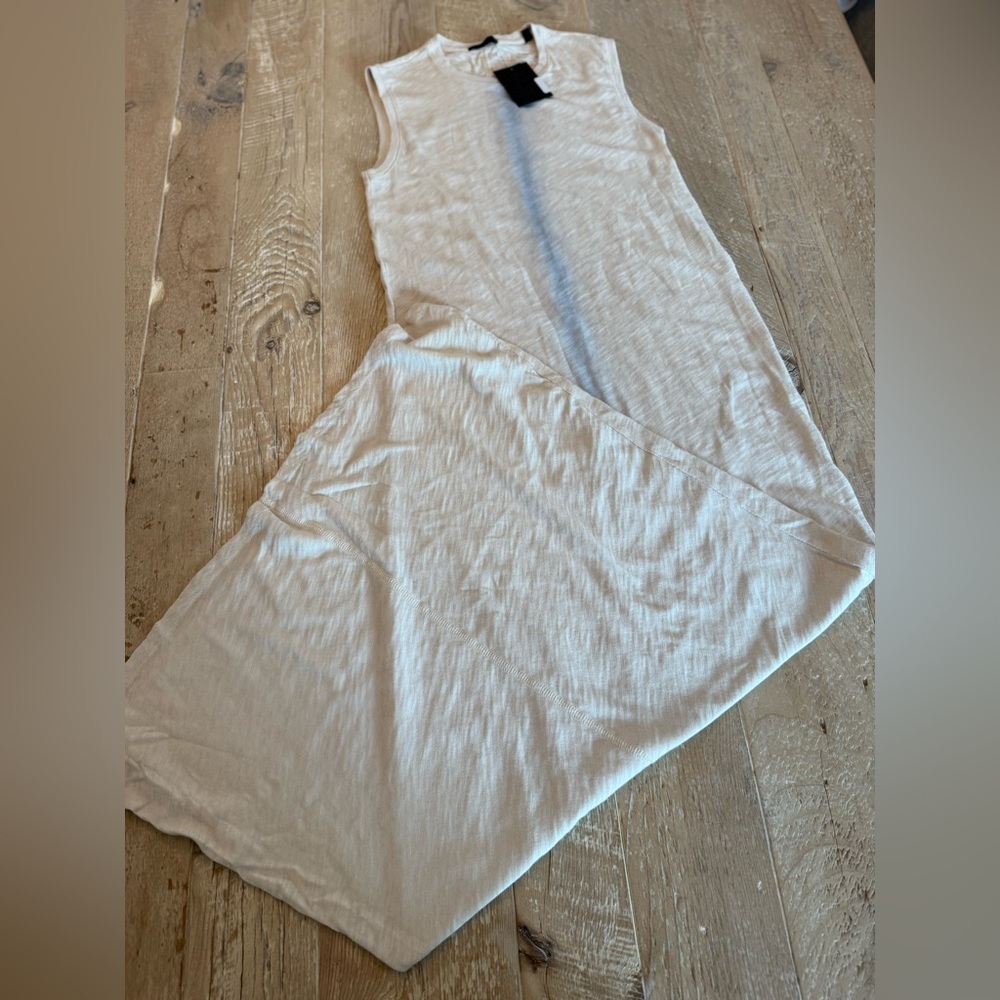 NWT ATM Sleeveless Lightweight Cream Maxi Dress with Subtle Blue Stripe XS - Picture 3 of 10